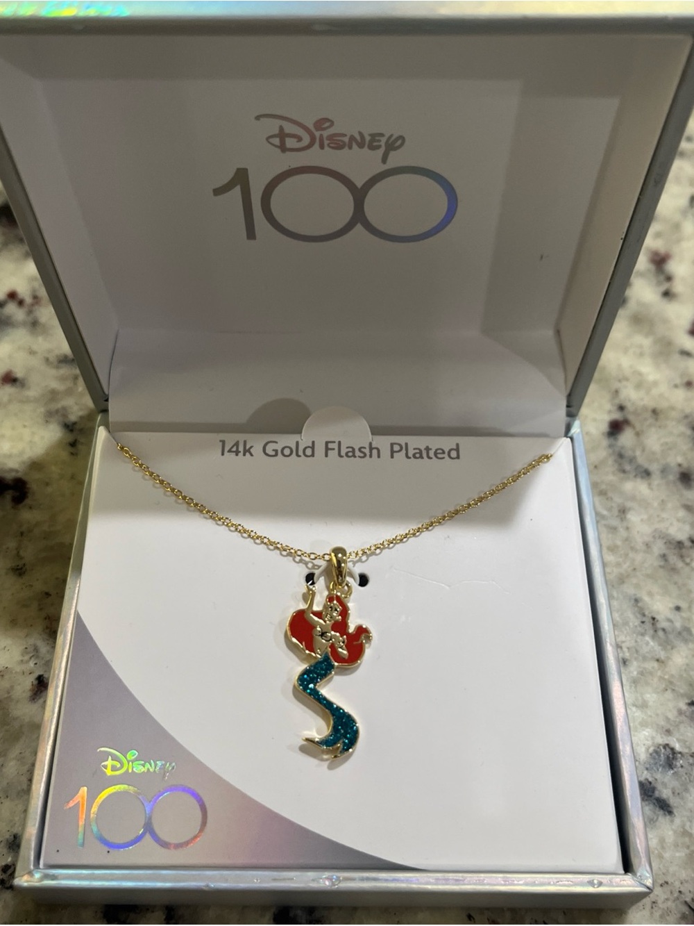 Disney 100 Ariel The Little Mermaid 14K Gold Flash Plated Necklace New